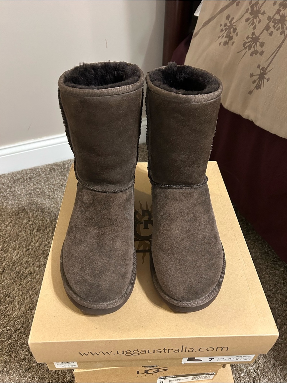 UGG Women’s Chocolate Brown Short Classic Shearling Boots